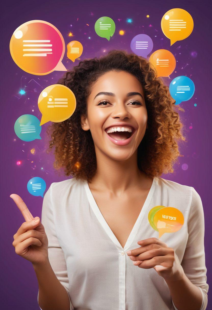 A joyful customer beaming while holding a transparent shield labeled 'Reviews to Results', surrounded by colorful feedback bubbles, charts showing rising satisfaction metrics, and a golden key symbolizing unlocked secrets. Bright and inviting colors to evoke happiness and positivity. vector art. vibrant colors.